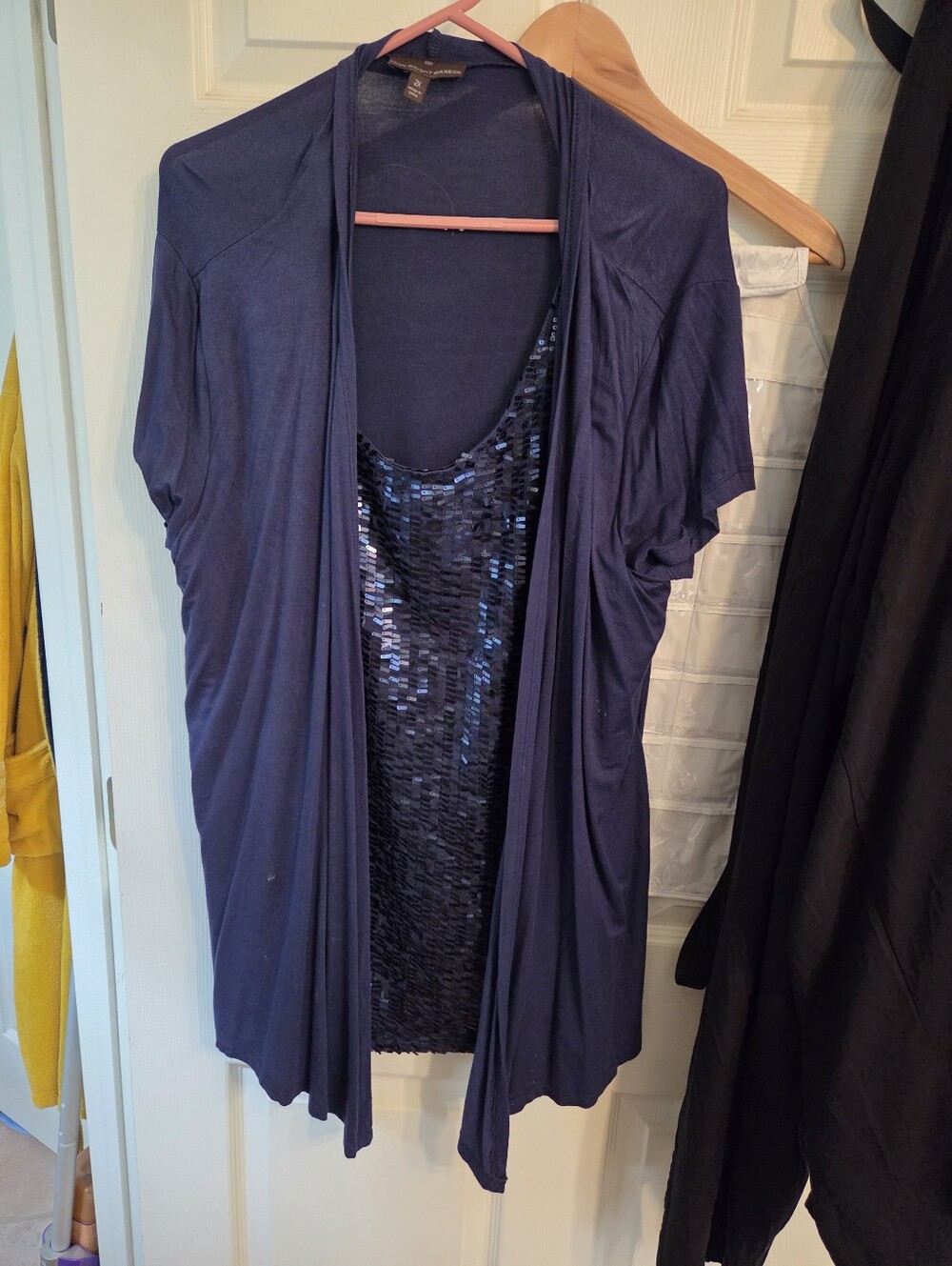 Navy Sequined Short-Sleeve Jacket/Top